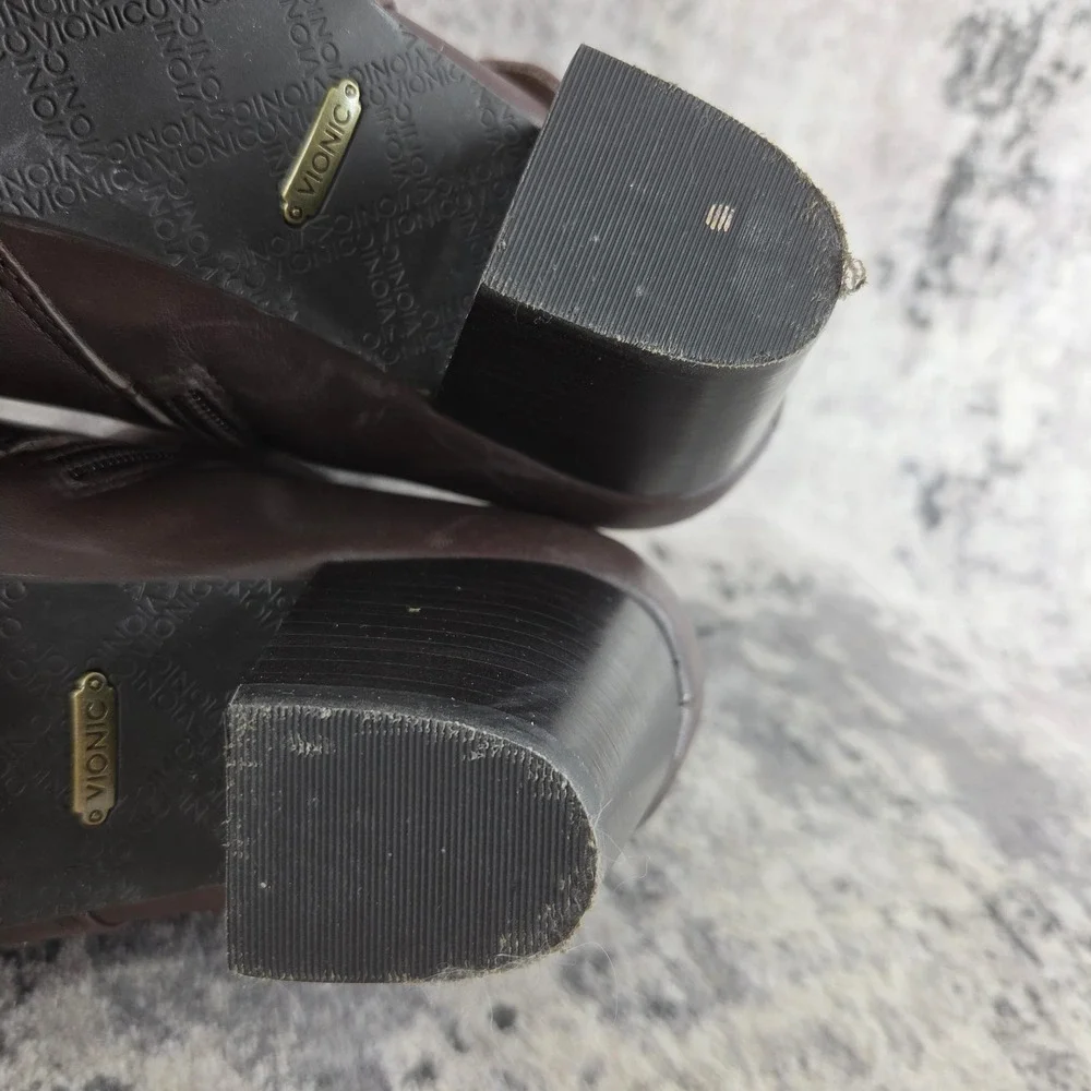 Vionic Upright Trinity Ankle Boots Womens 10 Dark Brown Leather Buckle Strap